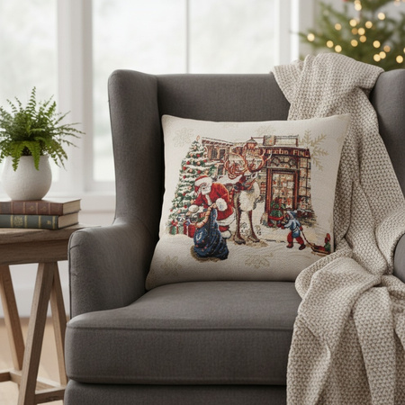 Świąteczna poszewka gobelinowa w stylu rustykalnym mikołaj renifer
