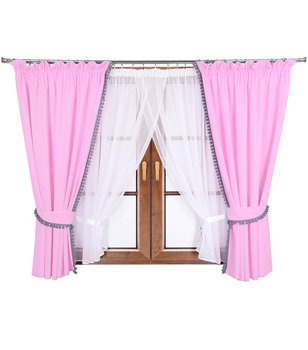 Komplet 2 zasłony z pomponami firana z woalu Lilo 9 wzór 5