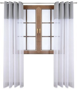 Firana duo z woalu i tkanina matowa jasno szara Inez II