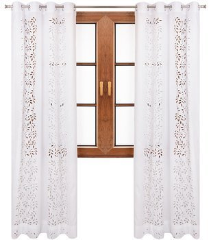 Zasłona biała w ażurowe wycinane laserowo wzory listki