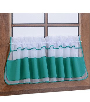 Zazdrostka z woalu i tkaniny matowej turkusowa Bari z falbanką