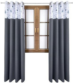 Zasłona ciemno szara matowa  duo liście  Rubi 2 wzór C1