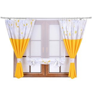 Komplet zasłon z panelem mocny żółty duo listki liście C2 Rubi IX