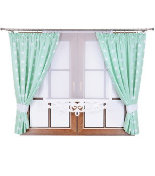 Komplet 2 zasłony w miętowe gwiazdki R1 panel z ażurem Rubi V