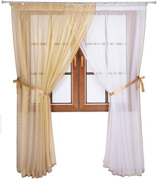 Elegancka firana z błyszcząca nicią z podwiązkami Riko złota