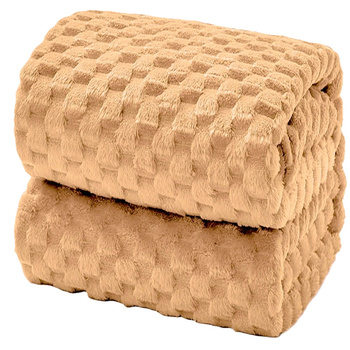 Gruby koc wytłaczany wzór efekt 3D narzuta pled na łóżko kanapę miękki karmelowy