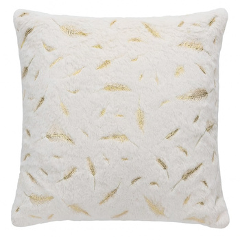 Poszewka włochacz plusz na poduszki biała w nowoczesny wzór złote piórka