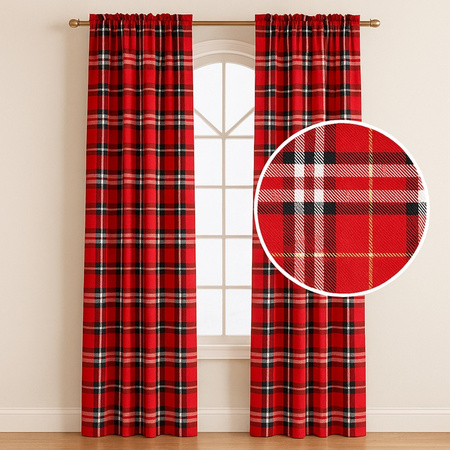 Zasłona świąteczna w kratkę czerwono bordową dekoracja okna boże narodzenie