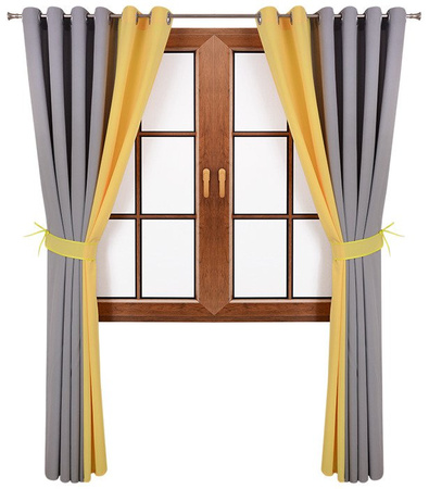 Zasłona szara z podwiązką duo żółte Areta wzór 1