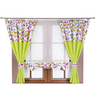 Komplet zasłon z panelem limonka duo motylki P1 Rubi IX