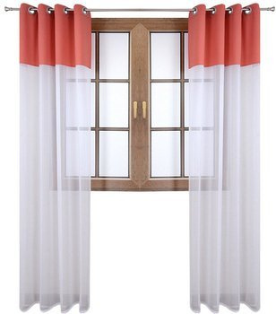 Firana duo z woalu i tkanina matowa koralowa Inez II