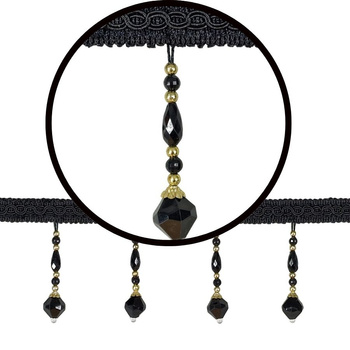 Dekoracyjna taśma z koralikami do firan i zasłon obrusów długi czarny z złotym