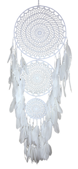 Łapacz snów dekoracja boho na ścianę okno makrama haft potrójny biały