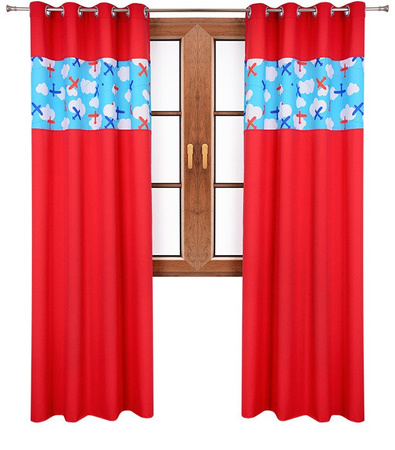 Zasłona matowa duo samoloty Cindy wzór S1 czerwona