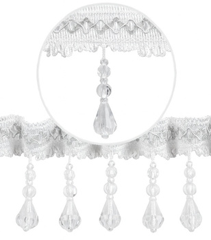 Dekoracyjna taśma z koralikami do firan i zasłon wzór 20 biały z srebrnym dodatkiem