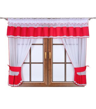 Komplet 2 firany z podwiązką i lambrekinem Lamia czerwony