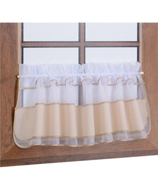 Zazdrostka z woalu i tkaniny matowej kremowa Bari z falbanką