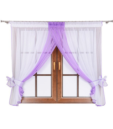 Urocza firana dwukolorowa z woalu Yumi biało-fioletowa