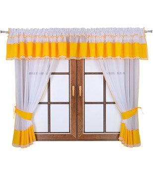 Komplet 2 firany z podwiązką i lambrekinem Lamia mocny żółty