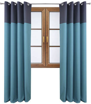 Stylowa zasłona duo turkusowa z pasem na górze grafitowym Massa