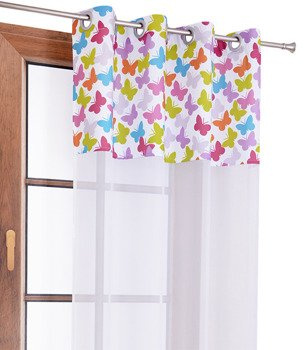 Firana duo z białego woalu i tkaniny w motylki Rubi 3 wzór P1