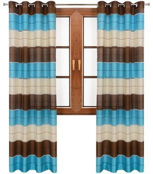 Elegancka zasłona w pasy brąz niebieski ecru wzór 14