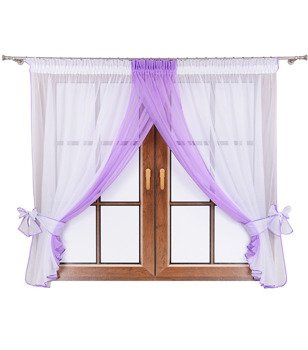 Urocza firana dwukolorowa z woalu Yumi biało-fioletowa