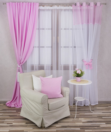 Firana dwukolorowa z woalu wiązana Lethien biało-jasnofioletowa