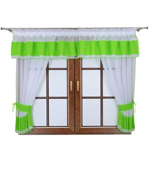 Komplet 2 firany z podwiązką i lambrekinem Lamia jaskrawo zielony