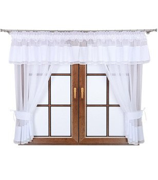 Komplet 2 firany z podwiązką i lambrekinem Lamia biały