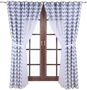 Elegancki komplet zasłon z nadrukiem w wzory i firan z woalu Rubi