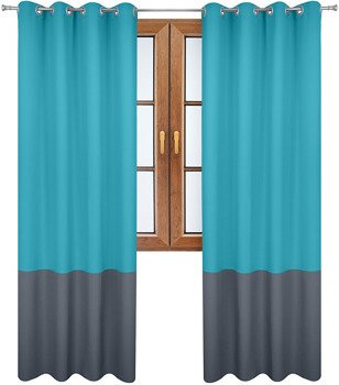 Zasłona duo turkusowa z pasem na dole ciemno szarym Soma