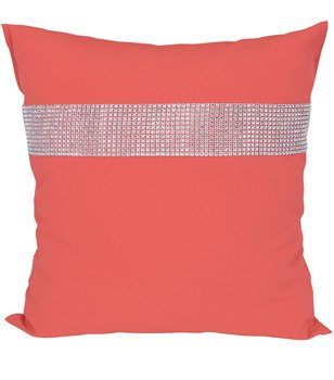 Poszewka dekoracyjna ozdobiona cyrkoniami koralowa