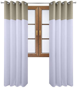 Stylowa zasłona duo biała z pasem na górze beżowo szarym Massa