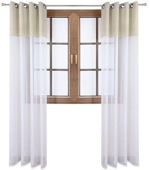 Firana duo z woalu i tkanina matowa chłodny beż Inez II