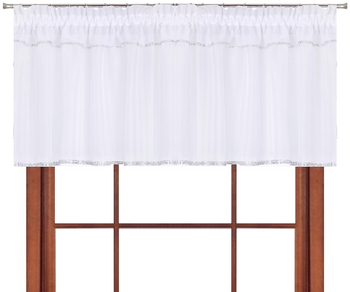 Lambrekin firana z białego woalu z falbaną i cyrkonią srebrna złota czarna Lupita III