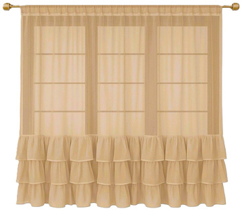 Śliczna firana beżowa z woalu Carmen II wykończona uroczymi falbanami