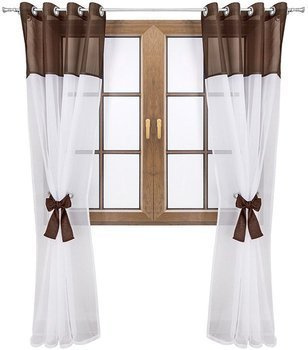 Firana dwukolorowa z woalu wiązana Lethien biało-brązowa