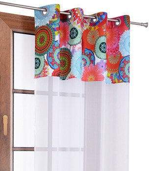 Firana duo z białego woalu i tkaniny w picasso Rubi 3 wzór O1