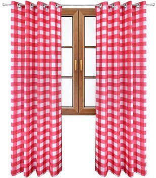 Zasłona w wzory Rubi czerwona kratka wzór M1