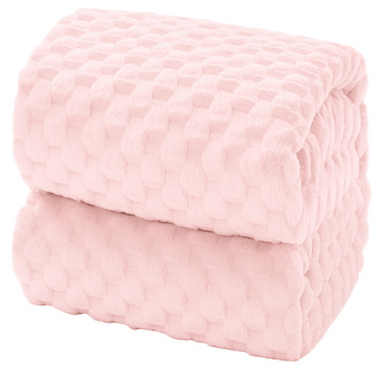 Gruby koc wytłaczany wzór efekt 3D narzuta pled na łóżko kanapę miękki jasno różowy