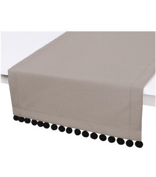 Ozdobny beżowo szary bieżnik z pluszowymi pomponami