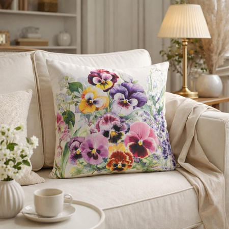 Poszewka dekoracyjna w kwiaty bratki wzór do salonu
