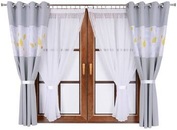 Komplet zasłony jasno szare duo listki C2 dwa kokony z woalu Cindy 3