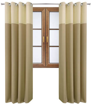 Stylowa zasłona duo ciemno beżowa z pasem na górze beżowym Massa