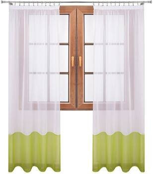 Śliczna klasyczna firana z białego woalu duo pas zielony Lola