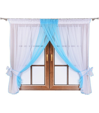 Urocza firana dwukolorowa z woalu Yumi biało-błękitny
