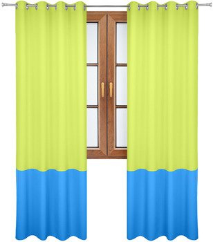 Zasłona duo limonkowa z pasem na dole niebieskim Soma