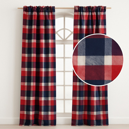 Zasłona świąteczna w kratkę granatowo bordową dekoracja okna boże narodzenie
