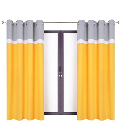 Urocza zasłona trio słonecznie żółta pas biały szary Maiko wzór 11